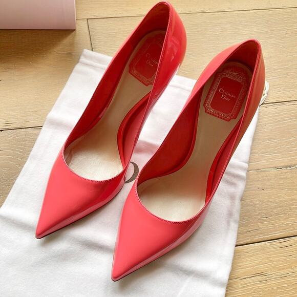 Dior Shoes - DIOR Cherie Patent Leather Pump Heels Coral Pink Size 38 / 7.5